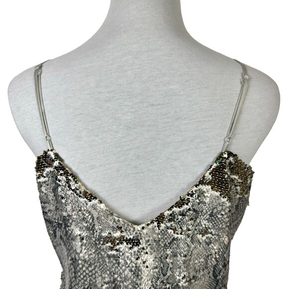 Cupcakes and Cashmere | Candice Snake Print Sequin Strappy Shift Mini Dress - Picture 6 of 11